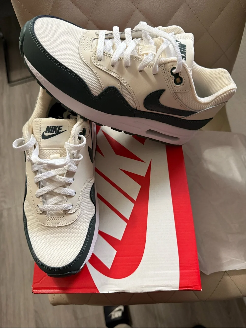 Nike White and Dark Green Sneakers